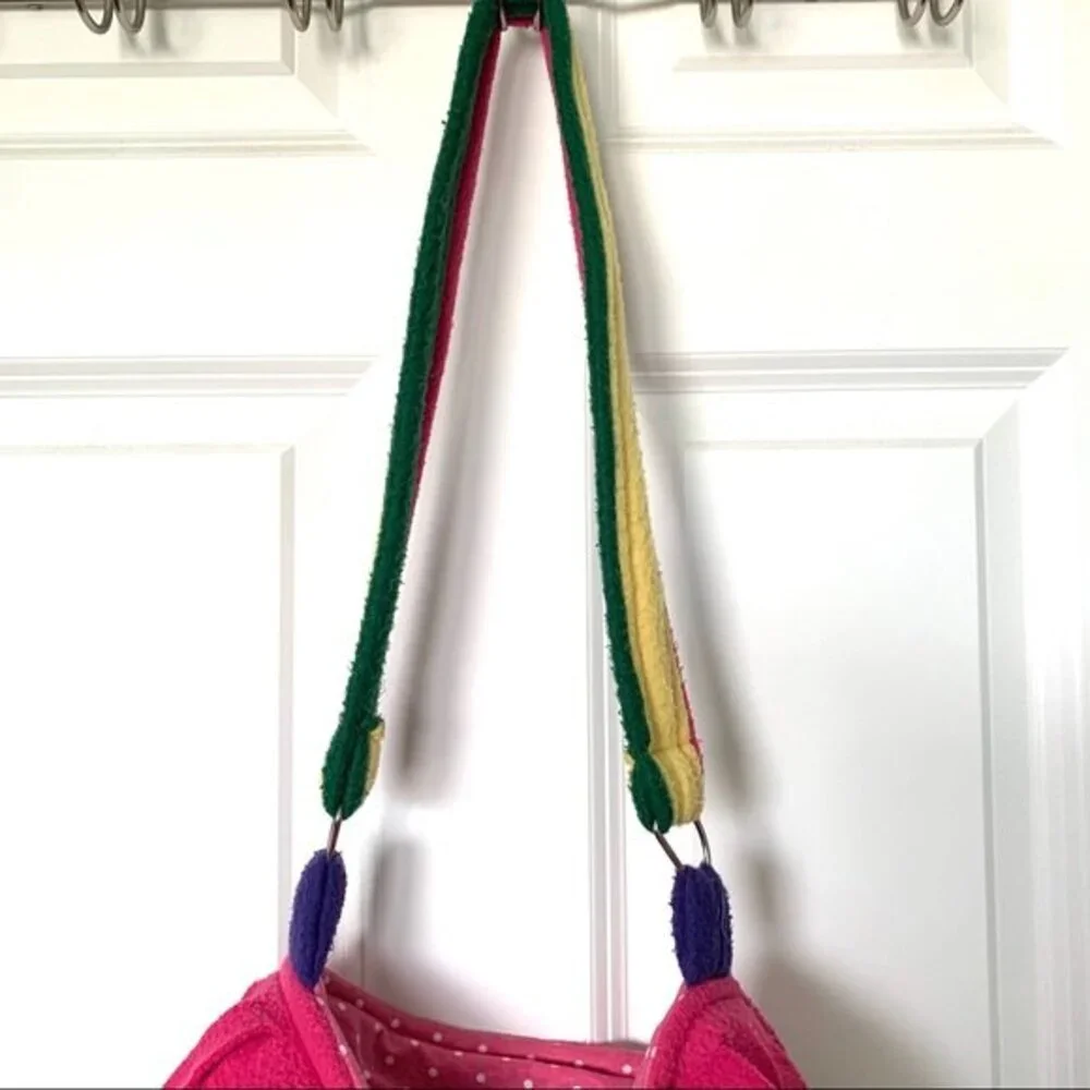 Handmade Fleece Fringe Shoulder Tote Bag Pink White Green